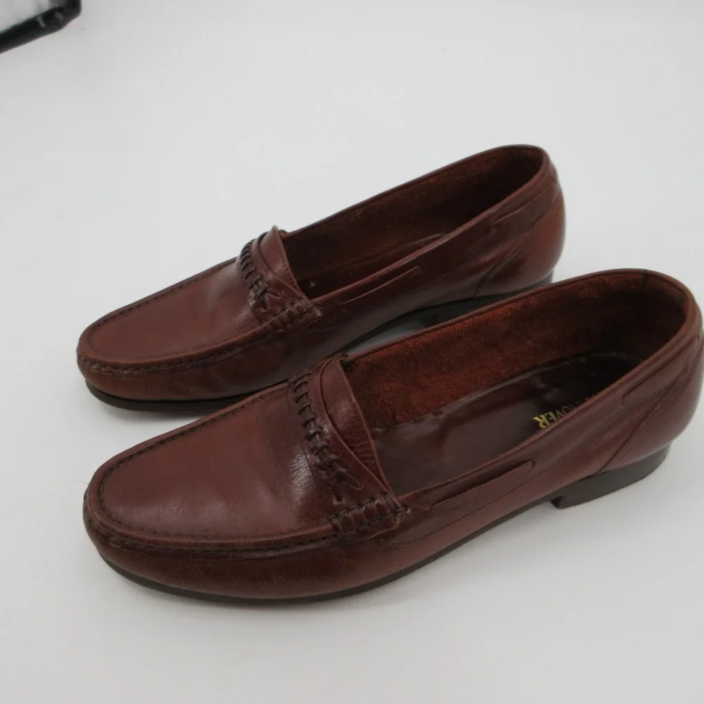Hanover Mens 11D Brown Leather Whipstitch Moc Toe Slip On Loafer Dress Shoes